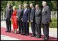 President George W. Bush stands for a photo with a delegation of European Union leaders, joined by National Security Advisor Steve Hadley, left, Tuesday, June 10, 2008 at Brdo Castle in Kranj, Slovenia. From left are, Steve Hadley, U.S. National Security Advisor; Benita Ferrero-Waldner, commissioner for External Relations and European Neighborhood Policy; European Commission President Jose Manuel Barroso; Slovenia Prime Minister Janez Jansa; European Union Secretary General Javier Solana and Dimitrij Rupel, Minister for Foreign Affairs. White House photo by Eric Draper