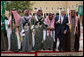 President George W. Bush and Prince Salman bin Abdul Al-Aziz, right, join sword dancers Tuesday, Jan. 15, 2008, during the President's visit to Al Murabba Palace in Riyadh. White House photo by Eric Draper