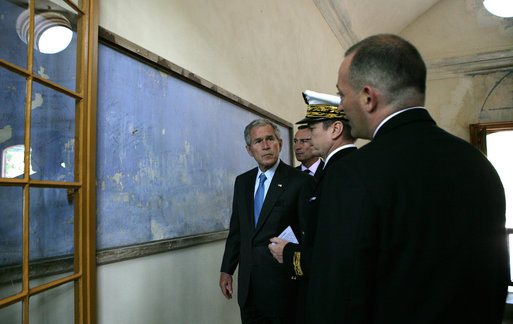 President George W. Bush stops at a memorial marking the execution location of French resistants by the Nazis during his visit to Mont Valerien Saturday, June 14, 2008, in Paris. White House photo by Chris Greenberg