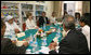 Mrs. Laura Bush participates in a roundtable with students Sunday, May 18, 2008, at the Fayrouz Experimental School for Languages in Sharm El Sheikh, Egypt. The roundtable highlighted the Big Read Egypt/U.S. initiative which proves citizens with the opportunity to read and discuss a single book within their communities featuring innovative reading programs and compelling resources for discussing outstanding literature. White House photo by Shealah Craighead