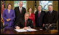 President George W. Bush signs H.R. 4286, Congressional Gold Medal: Daw Aung San Suu Kyi, during a ceremony Tuesday, May 6, 2008, in the Oval Office. The bill awards a congressional gold medal to the Nobel Laureate for her courageous and unwavering commitment to peace, nonviolence, human rights and democracy in Burma. Joining him for the signing are Mrs. Laura Bush, Senator Dianne Feinstein, (D-CA.); Congressman Joe Crowley of New York; Senator Mitch McConnell, (R-KY), and Congressman Don Manzullo of Illinois. White House photo by Joyce N. Boghosian