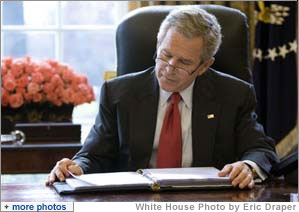 President George W. Bush reads over a draft of his State of the Union speech in the Oval Office Tuesday morning, Jan. 31, 2006, in preparation for the annual address to the nation that evening.