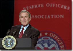 President George W. Bush addresses the Reserve Officers Association during a luncheon in Washington, D. C. Jan 23. 