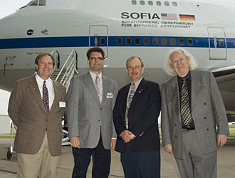 Members of the SOFIA program leadership include, from left, John Carter, Ed Austin, Bob Meyer and Eric Becklin. Aircraft and science aspects of the program will be co-managed by NASA's Dryden and Ames research centers, respectively.
