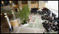 President George W. Bush and Prime Minister Yasuo Fukuda of Japan enter the Banquet Lobby at the Windsor Hotel Toya Resort and Spa Sunday, July, 6, 2008, for a joint press availability. The President and Mrs. Laura Bush arrived in Toyako on the northern Japanese Island of Hokkaido to attend the Group of Eight Summit. White House photo by Eric Draper