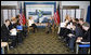 President George W. Bush and Chancellor Angela Merkel of Germany, meet Tuesday, July 8, 2008, at the Windsor Hotel Toya Resort and Spa in Toyako, Japan. Calling Chancellor Merkel a "constructive force for good," President Bush told his fellow leader, "I value your friendship. I value your advice." White House photo by Eric Draper