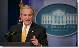 President George W. Bush gestures as he speaks with reporters during a news conference Tuesday, July 15, 2008, in the James S. Brady Press Briefing Room of the White House.  White House photo by Joyce N. Boghosian
