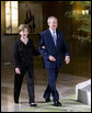 President George W. Bush and Mrs. Laura Bush arrive at the Dinner with G-8 Leaders and Spouses Monday, July 7, 2008, at the Windsor Hotel Toya Resort and Spa in Toyako, Japan. White House photo by Eric Draper