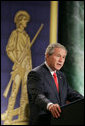 President George W. Bush addresses his remarks on the global war on terror Thursday, Feb. 9, 2006 to an audience at the National Guard Memorial Building in Washington. White House photo by Paul Morse