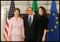 Mrs. Laura Bush and daughter, Barbara Bush, are greeted by Italian Prime Minister Silvio Berlusconi, Thursday, Feb. 9, 2006 at the Villa Madama in Rome. White House photo by Shealah Craighead