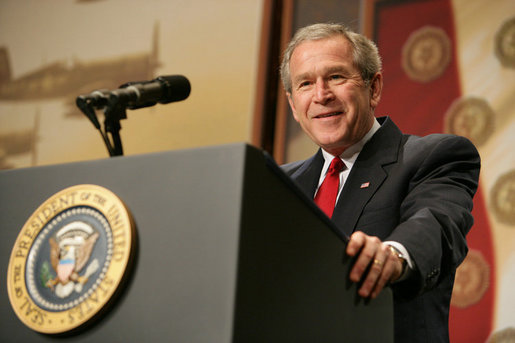 President George W. Bush addresses the American Legion on the global war on terror, Friday, Feb. 24, 2006 at the Capital Hilton Hotel in Washington. President Bush voiced his support for free elections in the Middle East, saying that free elections are instruments of change, giving people an opportunity to organize, express views and change their existing order, strengthening the forces of freedom and allowing citizens to take control of their own destiny. White House photo by Kimberlee Hewitt
