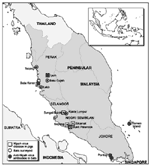 Figure 1. Primary sampling locations of bats, Malaysia.