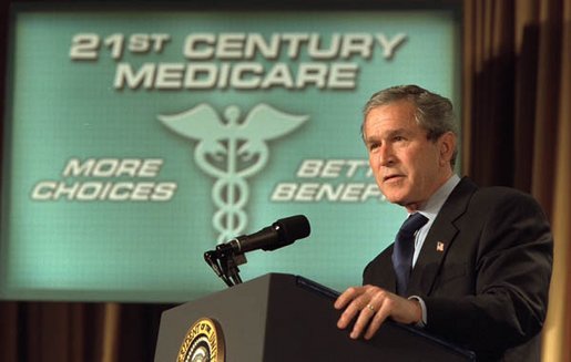 President George W. Bush talks about the importance of Medicare and medical liability reform during the American Medical Association's National Conference in Washington, D.C., Tuesday, March 4, 2003. White House photo by Paul Morse