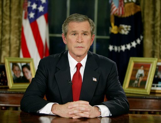 President George W. Bush addresses the nation from the Oval Office at the White House Wednesday evening, March 19, 2003. White House photo by Paul Morse