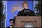 Mrs. Laura Bush addresses the University of Pepperdine's Seaver College Class of 2007 during commencement ceremonies Saturday, April 28, 2007, in Malibu, Calif. Mrs. Bush, who received an honorary Doctor of Laws degree during the event, told the graduates, "The Pepperdine Class of 2007 -- and all of us in the United States -- have freely received the blessings of our nation: good health and prosperity; opportunity and freedom. Our country is also blessed with compassionate citizens who freely give to other nations in need. Many of these compassionate citizens are right here at Pepperdine." White House photo by Shealah Craighead