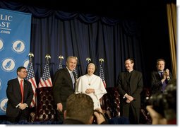 President George W. Bush talks with Mother Assumpta Long after addressing the National Catholic Prayer Breakfast Friday, April 13, 2007, in Washington, D.C. "One of the reasons that I am such a strong believer in the power of our faith-based institutions is that they add something the government never can, and that is love," said the President in his remarks. White House photo by Shealah Craighead