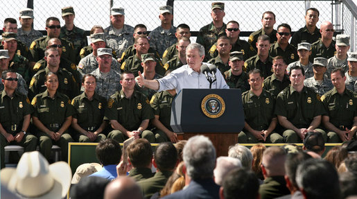 President George W. Bush speaks on immigration reform during a stop Monday, April 9, 2007, in Yuma, Ariz. Said the President, "I can't think of a better place to come and to talk about the good work that's being done and the important work that needs to be done in Washington, D.C., and that's right here in Yuma, Arizona, a place full of decent, hardworking, honorable people." White House photo by Eric Draper