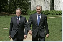 President George W. Bush and Prime Minister Fouad Siniora of Lebanon address the press on the South Lawn Tuesday, April 18, 2006. White House photo by Paul Morse