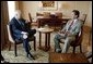 Vice President Dick Cheney talks with California Governor Arnold Schwarzenegger in Los Angeles, Calif., Jan. 14, 2004. White House photo by David Bohrer