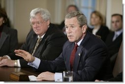 President George W. Bush meets with bipartisan leaders of the House and Senate in the Cabinet Room of the White House on Tuesday, January 27, 2003.   White House photo by Paul Morse