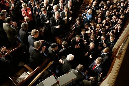 President George W. Bush arrives at the House Chamber of the U.S. Capitol to deliver his State of the Union Address to the nation and a joint session of Congress Tuesday, Jan. 20, 2004. White House photo by Paul Morse