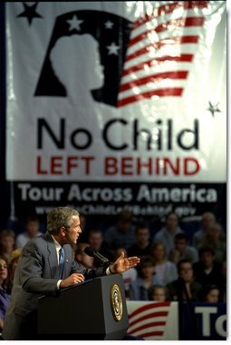 President Bush delivers remarks on Education Accountability at Logan High School in La Crosse, Wisconsin. May 8, 2002. White House photo by Tina Hager.