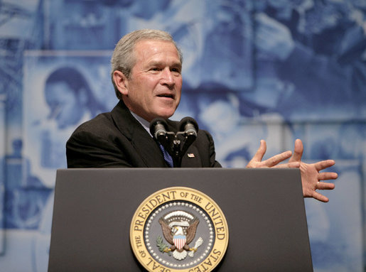 President George W. Bush delivers remarks on Social Security to the Pennsylvania FFA Annual Convention at Pennsylvania State University Tuesday, June 14, 2004. "We're asking younger workers to pay payroll tax, to pay hard-earned money into a system that's going broke," said the President. "That doesn't seem right to me." White House photo by Eric Draper