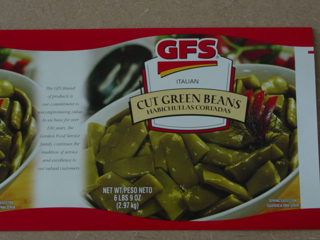 Label from GFS brand Italian cut green beans