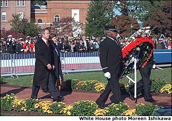 President George Bush and Mrs. Laura Bush attend the 20th Annual National Fallen Firefighters Memorial Tribute in Emmitsburg, MD, Oct. 7. White House photo by Moreen Ishikawa.
