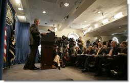 In his second press conference of the year, President George W. Bush meets with the media at the White House Tuesday, March 21, 2006.  White House photo by Eric Draper