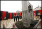 President George W. Bush and Mrs. Laura Bush, accompanied by President Victor Yushchenko and his wife Mrs. Kateryna Yushchenko, pay their respects at the Holodomor Memorial Tuesday, April 1, 2008, in Kyiv, Ukraine. The Holodomor Memorial is a remembrance to the victims 1932-1933 Ukrainian famine. White House photo by Eric Draper