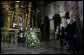 President George W. Bush and Mrs. Laura Bush joined by Ukrainian President Viktor Yushchenko and his wife, first lady Kateryna Yushchenko, listen to a musical performance by the Credo Chamber Choir Tuesday, April 1, 2008, during a tour of St. Sophia’s Cathedral in Kyiv, Ukraine. White House photo by Chris Greenberg