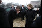 Mrs. Laura Bush is welcomed to Kyiv's Presidential Secretariat by Ukraine's President Viktor Yushchenko upon the arrival Tuesday, April 1, 2008, of she and President George W. Bush for the official ceremony welcoming them to the country. White House photo by Shealah Craighead