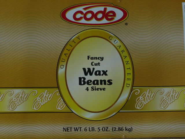 Label from Code brand Fancy cut wax beans 4 sieve