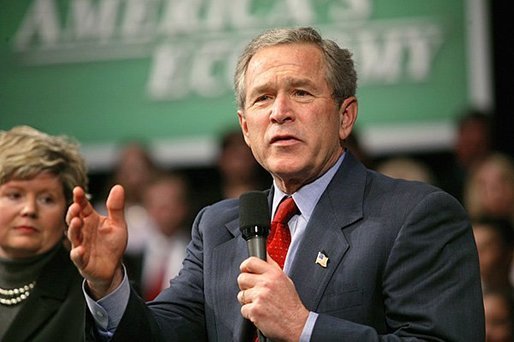 President George W. Bush speaks during a conversation on job training at Marshall Community & Technical College in Huntington, W.Va., Friday, April 2, 2004. White House photo by Eric Draper