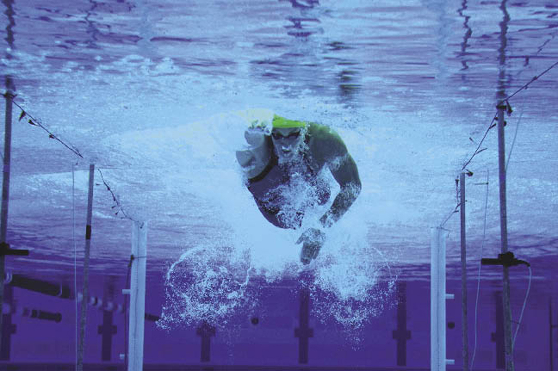 An athlete swims toward the camera.
