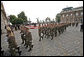 Hungarian troops march in front of Sandor Palace during an arrival ceremony for President George W. Bush in Budapest, Hungary, Thursday, June 22, 2006. White House photo by Eric Draper