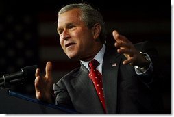 President George W. Bush delivers remarks on his Jobs and Growth Plan at the Indiana State Fairgrounds in Indianapolis, Ind., Tuesday, May 13, 2003. White House photo by Susn Sterner.