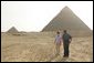 Laura Bush tours the Giza Pyramids with Dr. Zahi Hawass, secretary general of the Supreme Council of Antiquities, during her visit to Cairo, Egypt, Monday, May 23, 2005. White House photo by Krisanne Johnson