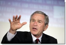 President Bush speaks to members and attendees of the 2005 Latino Small Business Economic Conference Wednesday, May 4, 2005, at the J.W. Marriott Hotel in Washington, D.C. The economic conference brings together government officials, the country's leading Hispanic entrepreneurs and corporate America to discuss the most critical legislative issues affecting Hispanic business.  White House photo by Eric Draper