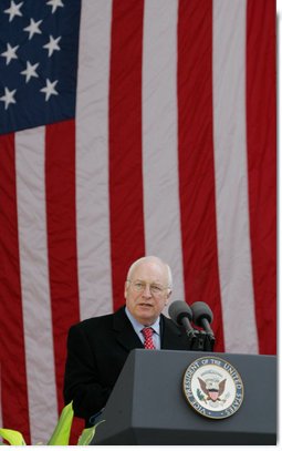 Vice President Dick Cheney addresses an audience, Friday, Nov. 11, 2005, at Veterans Day ceremonies at Arlington National Cemetery in Arlington, Va.  White House photo by David Bohrer