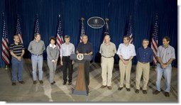 President George W. Bush stands with his economic advisors as he addresses a news conference, Tuesday, Aug. 9, 2005 at the Bush Ranch in Crawford, Texas, following a meeting to discuss the strength of the U.S. economy. From left to right are Dr. Ben Bernanke, chairman of the Council of Economic Advisers; U.S. Trade Representative Rob Portman; U.S. Secretary of Labor Elaine Chao; U.S. Secretary of Agriculture Mike Johanns; U.S. Treasury Secretary John Snow; U.S. Commerce Secretary Carlos Gutierrez; OMB Director Josh Bolten and assistant to the President on economic policy, Allan B. Hubbard. White House photo by Paul Morse