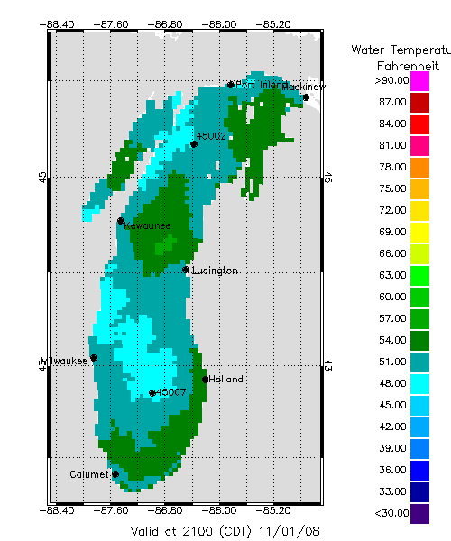 Lake Michigan Water Temperature Nowcast