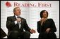 President George W. Bush participates in a conversation on Reading First and the No Child Left Behind Act with kindergarten teacher Cynthia Henderson at the National Institutes of Health in Bethesda, Maryland on May 12, 2004. White House photo by Paul Morse