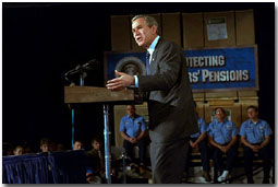 President George W. Bush discusses his retirement savings plans for America during a visit to Des Moines, Iowa, March 1. 