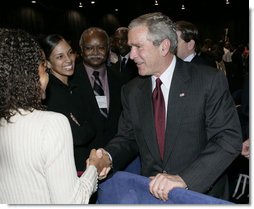 President George W. Bush meets delegates and guests at the annual convention of the National Association for the Advancement of Colored People (NAACP), following his remarks at the convention Thursday, July 20, 2006 in Washington, D.C. White House photo by Eric Draper
