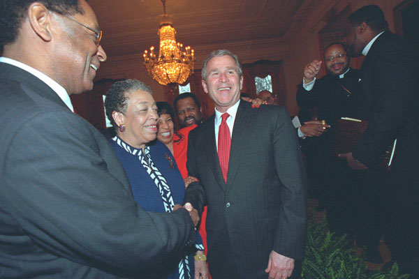 President George W. Bush greets African American leaders after his speech in The East Room, Thursday, March 29.