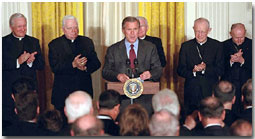 President Bush welcomes Catholic leaders to White House.