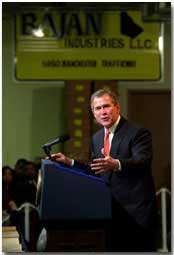 President Bush makes remarks to the employees of Bajan Industries