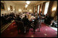 President George W. Bush meets with members of his Cabinet and staff Wednesday, Sept. 6, 2006, in the Cabinet Room at the White House, prior to the President's address to discuss the creation of military commissions to try suspected terrorists. White House photo by Eric Draper